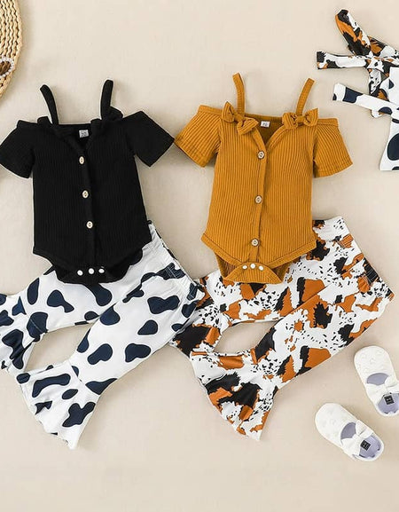 Baby Cold Shoulder Button Down Bodysuit & Flare Pants Set