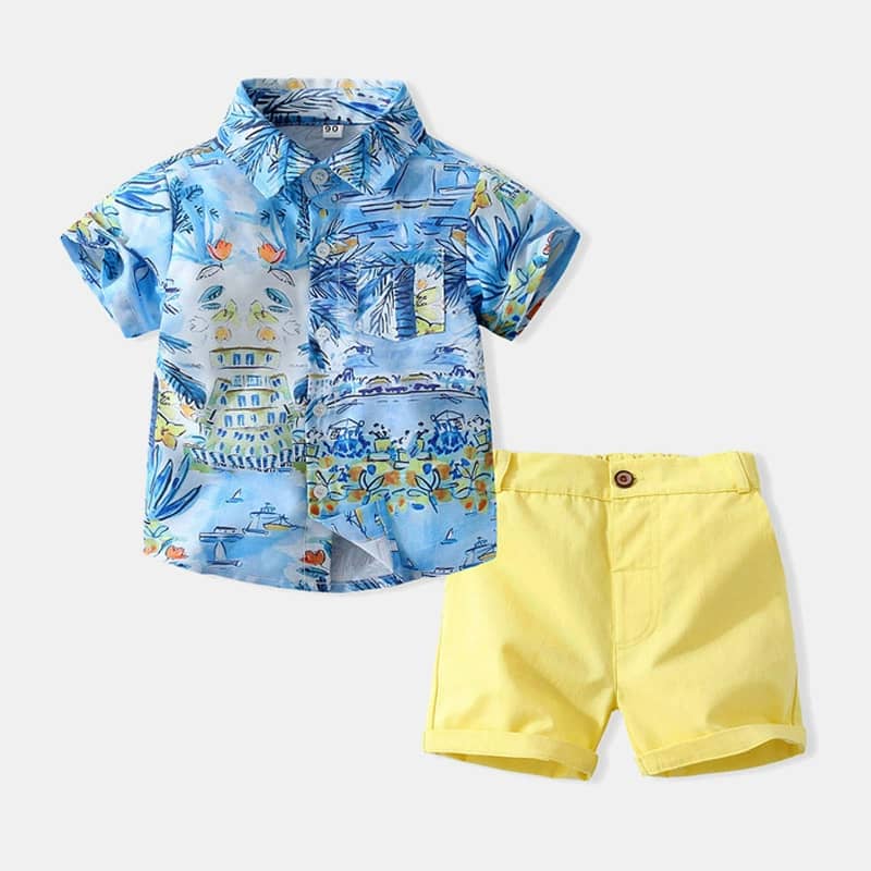Beach / Outdoor Print Shirt and Solid Color Shorts Set