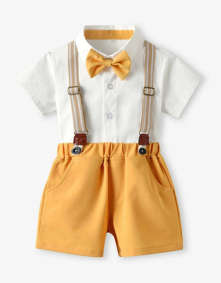 Colorblock Solid Collar Shirt All-in-one Set