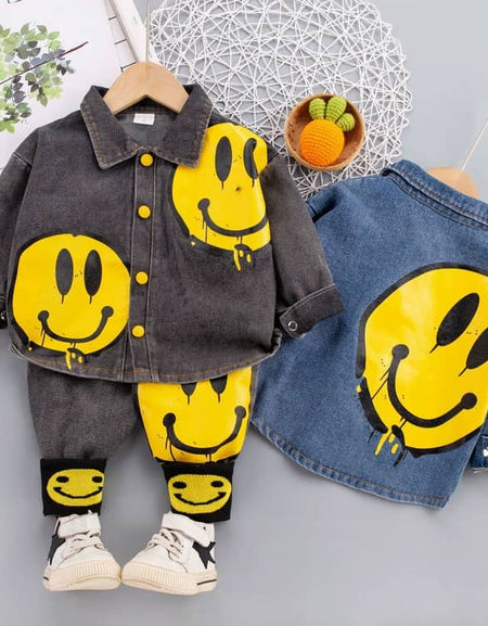 Smiley Graphics Denim Shirt & Pants 2piece Set