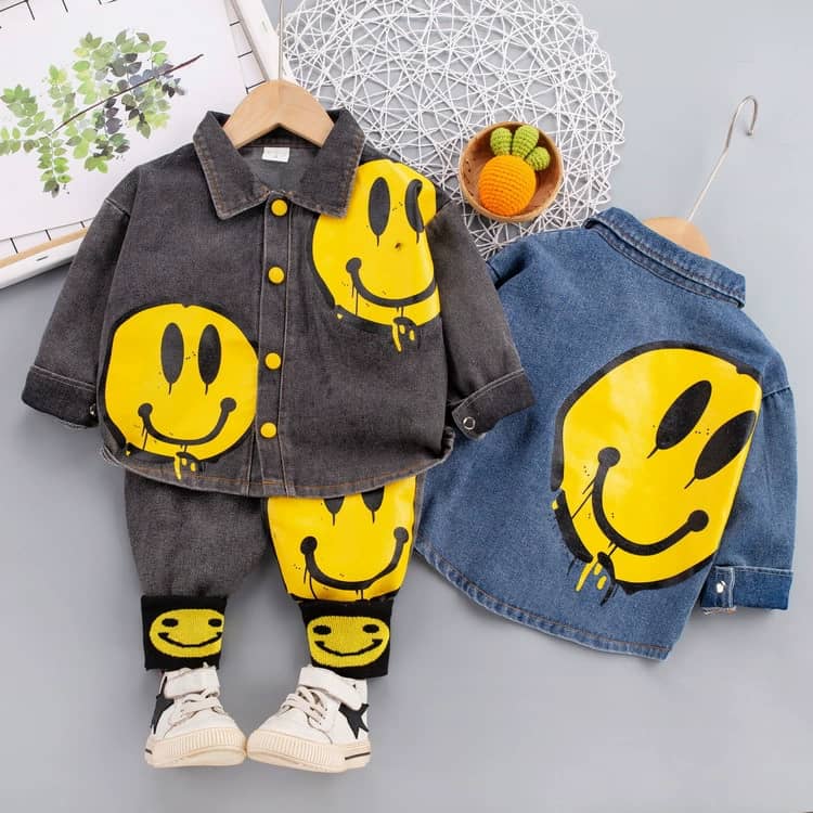 Smiley Graphics Denim Shirt & Pants 2piece Set