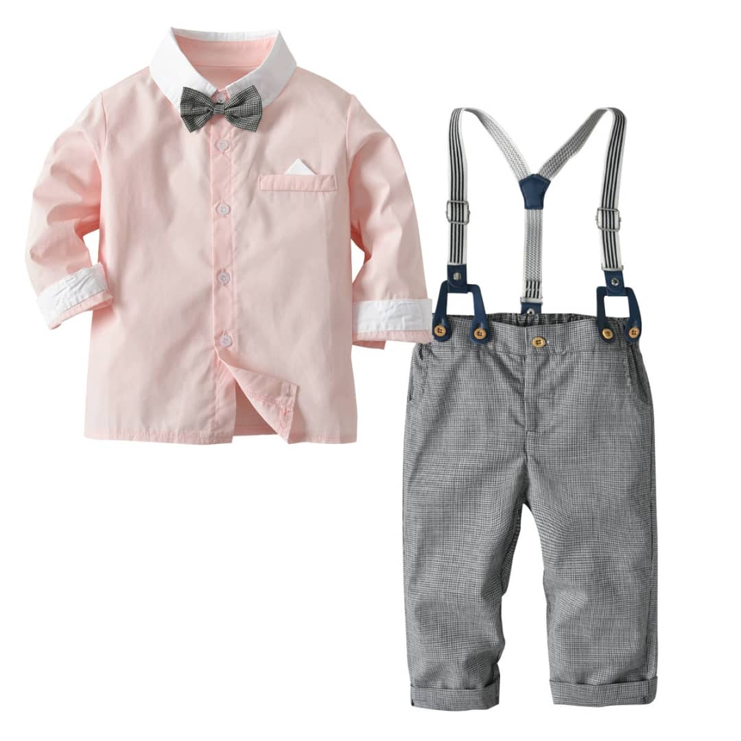 Boys Dual Color Formal Shirt, Pants & Suspender Set
