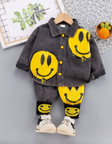 Smiley Graphics Denim Shirt & Pants 2piece Set