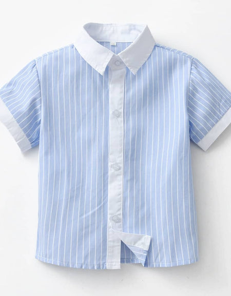 Classic Striped & Plain Collar Shirt, Bow tie, and Suspenders Set