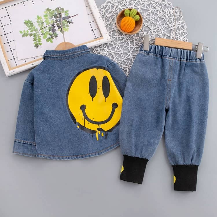 Smiley Graphics Denim Shirt & Pants 2piece Set