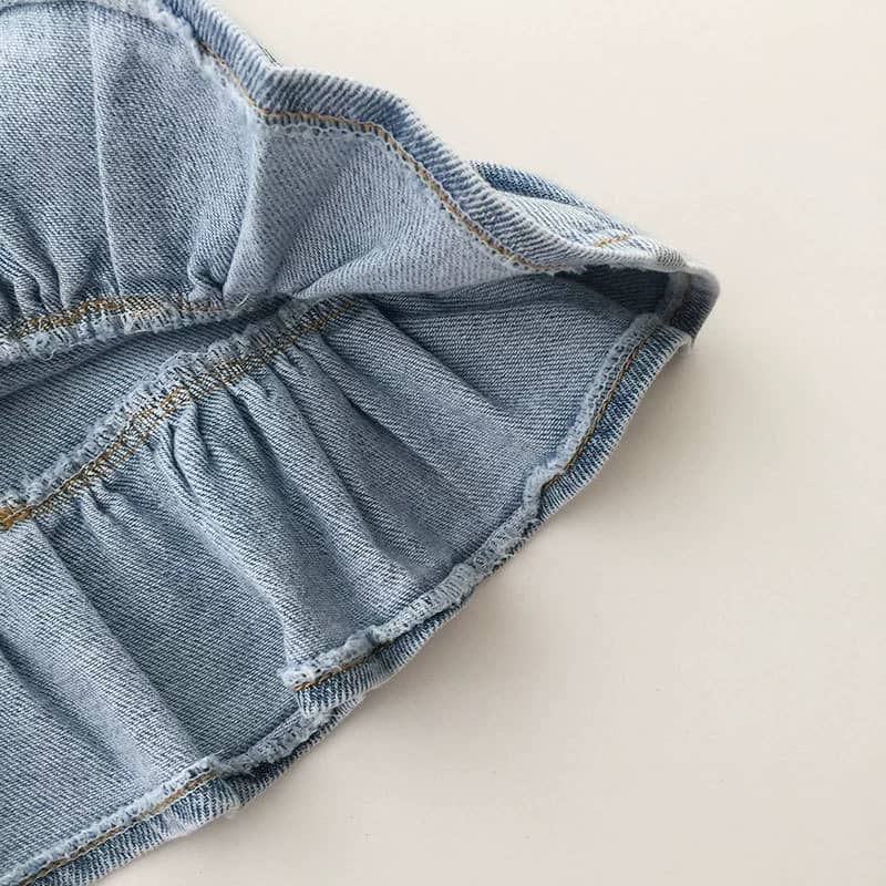 Sheer Detail Puffsleeve Tee & Hem Denim Skirt Set