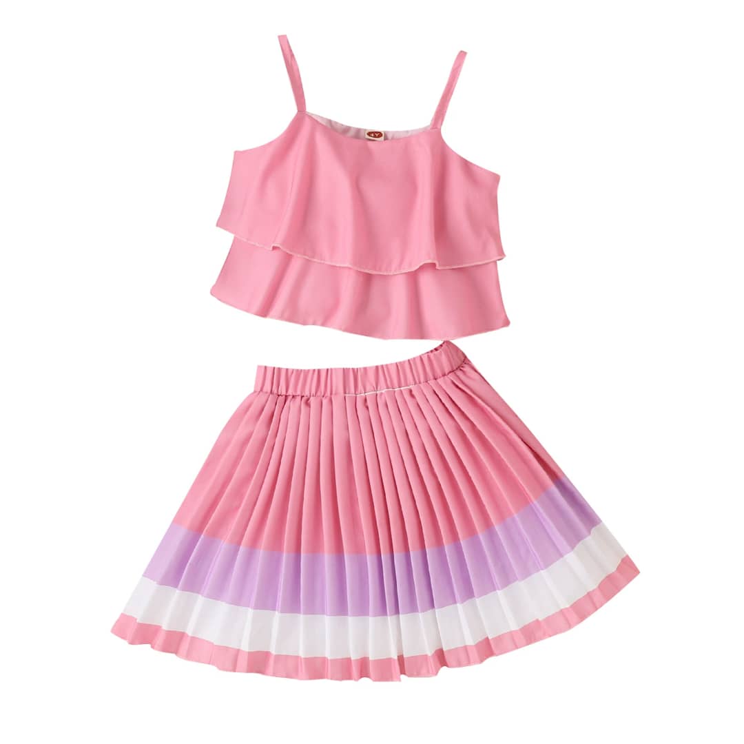 Pleated Colorblock Skirt & Layered Cami Top Set