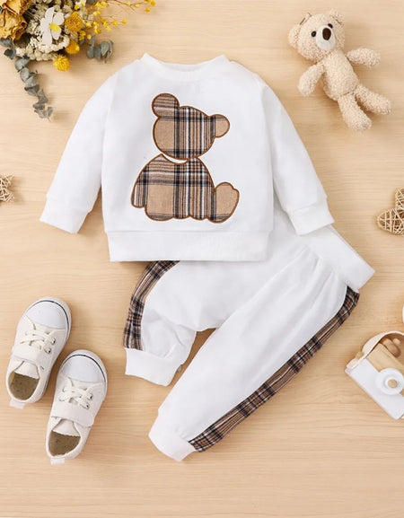 Plaid Teddy Bear Cut-out 2piece Set