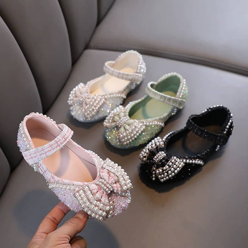 Ariel Beaded Bow Tweed Shoes