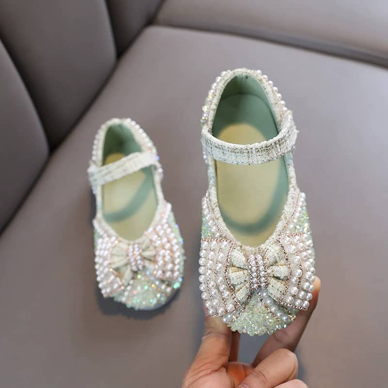 Ariel Beaded Bow Tweed Shoes