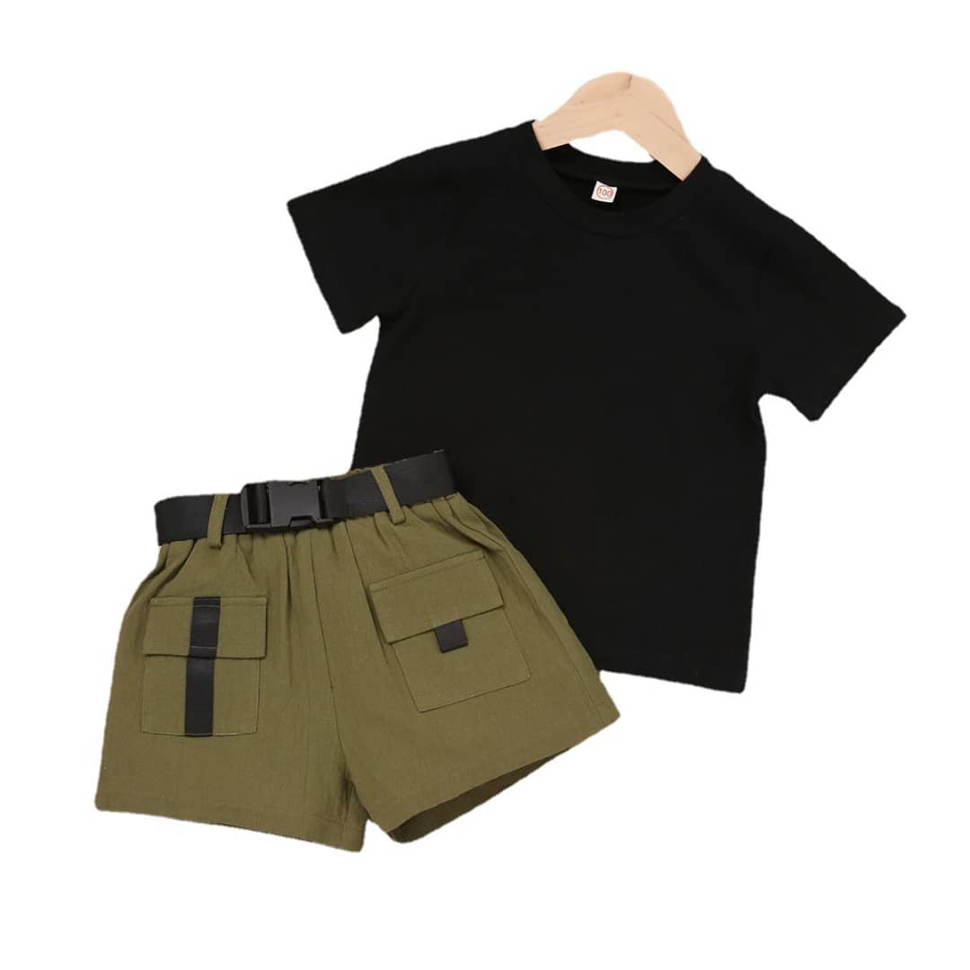 Cute 3Piece Baggy Shorts, Tshirt & Belt Set