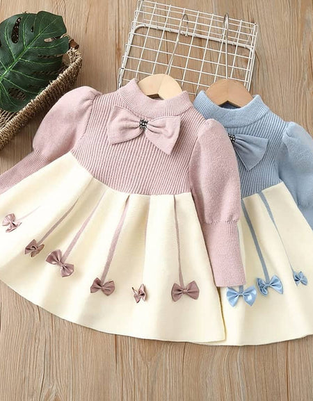 Luxury Longsleeve Wool / Knit Dress with Bow Details