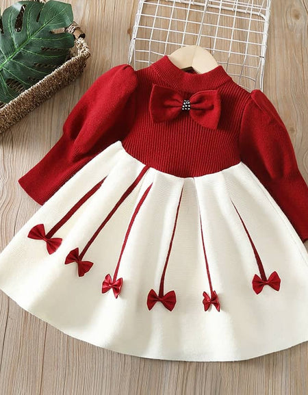 Luxury Longsleeve Wool / Knit Dress with Bow Details
