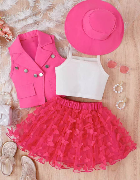Butterfly Skirt & Lapel Neck Blazer 4pieces Set