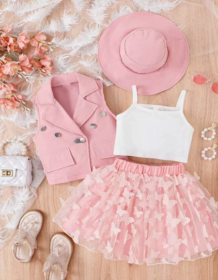 Butterfly Skirt & Lapel Neck Blazer 4pieces Set