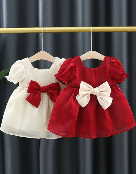 Silk Puff Bow Detail Dress