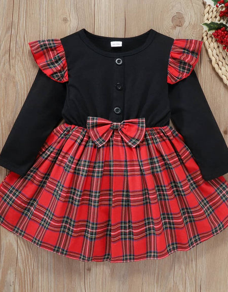 Ruffle Sleeve Button Detail Tartan Dress