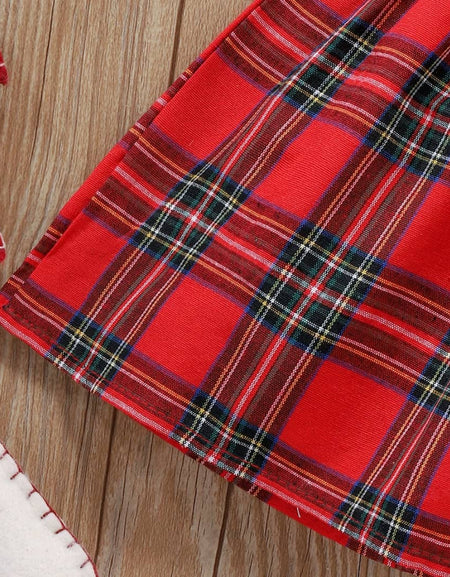 Ruffle Sleeve Button Detail Tartan Dress