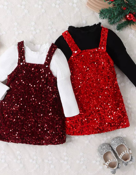 Elegant Sequined Corduroy Gown & Ruffle Top Set - 2piece