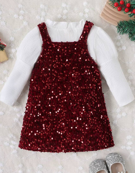 Elegant Sequined Corduroy Gown & Ruffle Top Set - 2piece