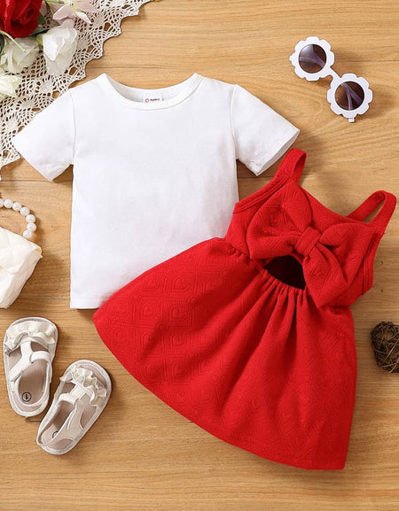 Cut Out Bow Back 2Piece Dung Dress & Vest Set