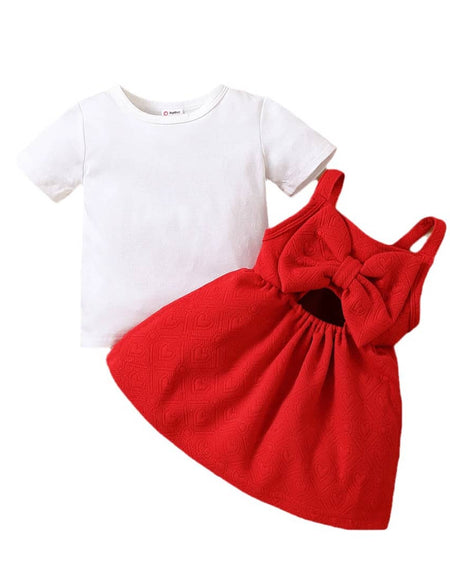 Cut Out Bow Back 2Piece Dung Dress & Vest Set