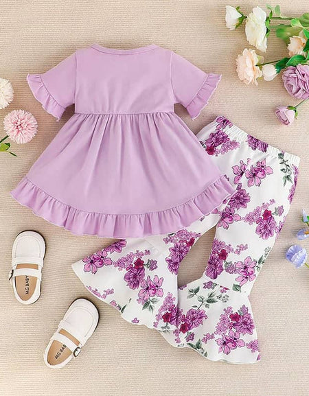 Larvender Top & Floral Flare Pants Set