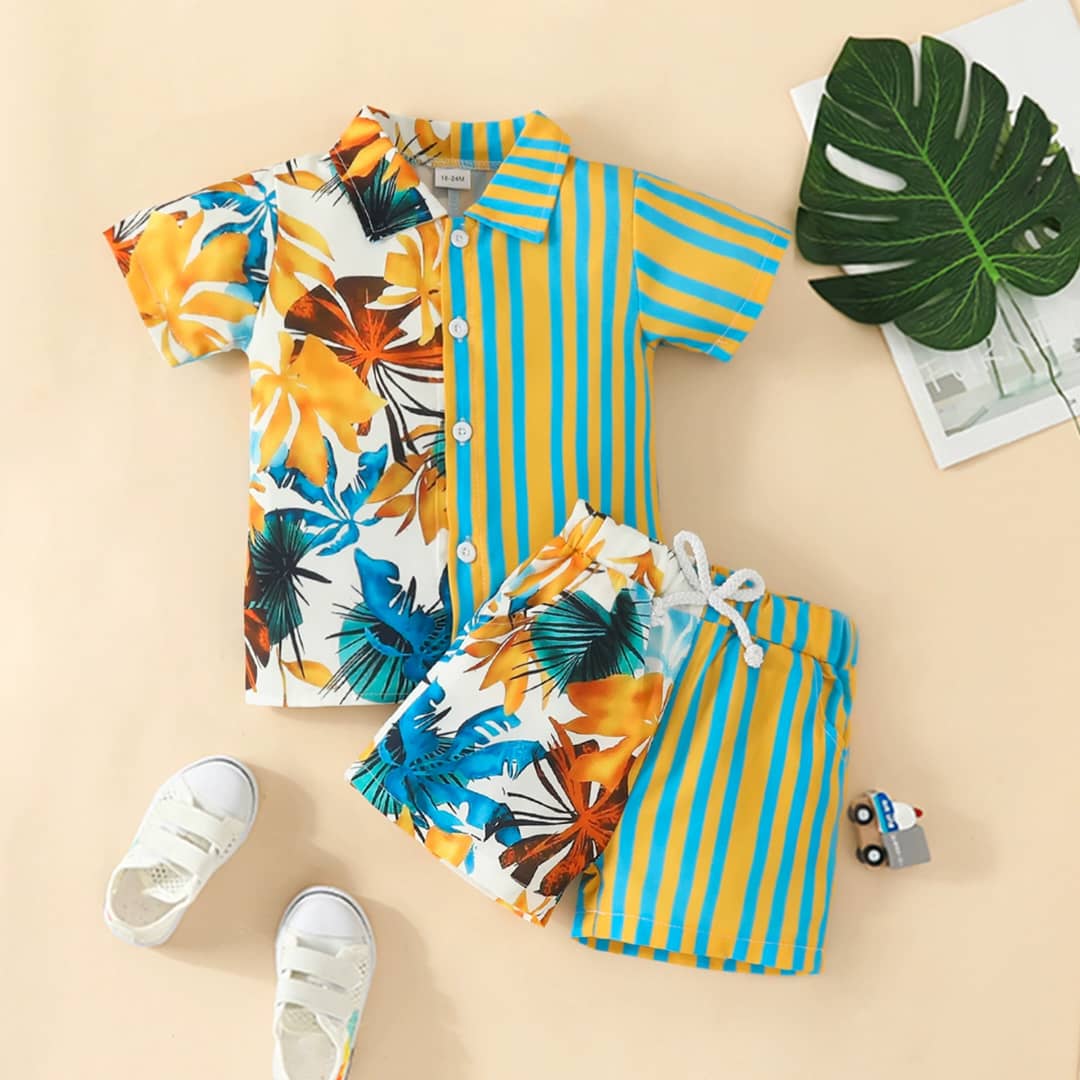 Stripes & Palm - Boys Boohoo Inspired Shirt and Shorts set