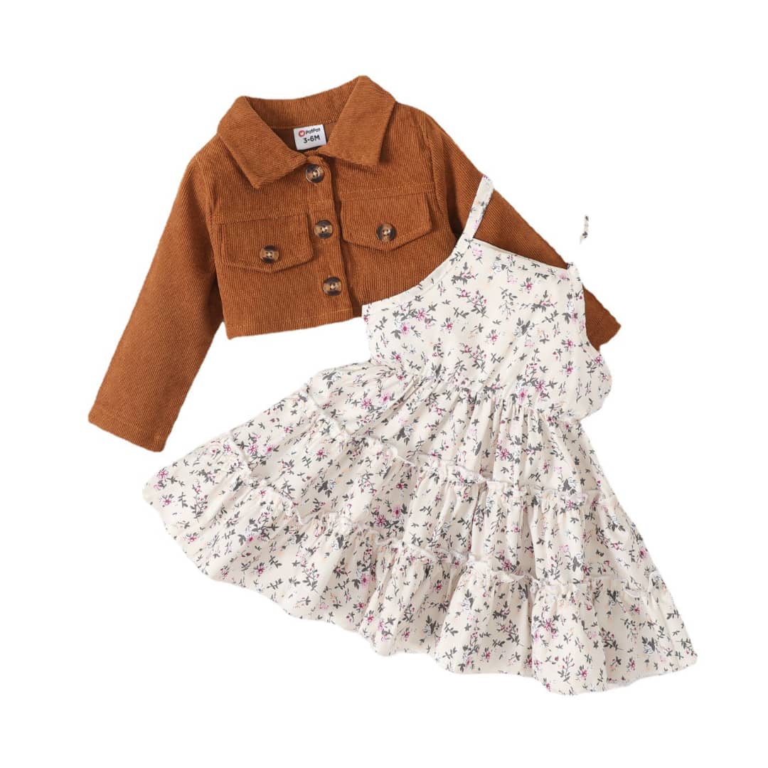 Cute Corduroy Jacket and Cami Dress Set