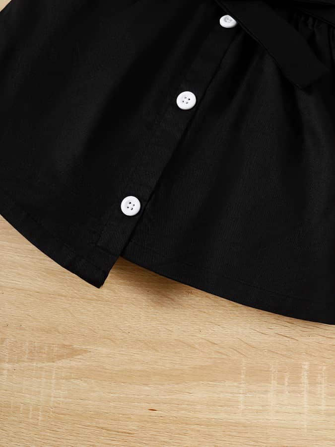Polkadot Sheer Puffsleeve Tee & Button Detail Skirt Set