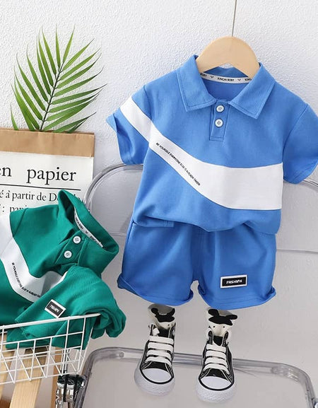 2piece Wavestripe Polo Shirt and Shorts Set