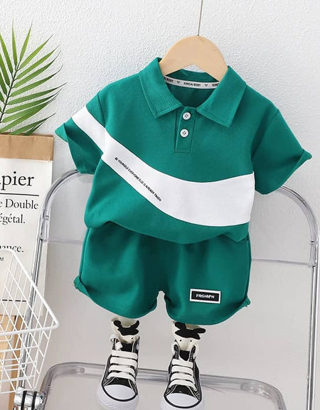 2piece Wavestripe Polo Shirt and Shorts Set