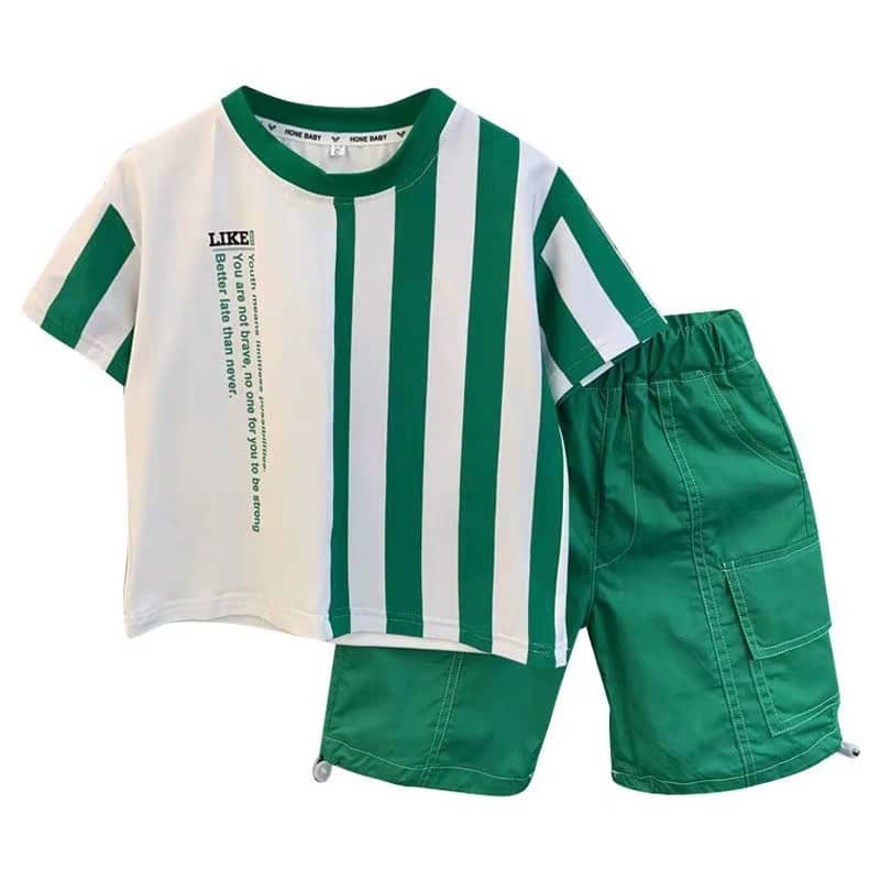 Striped Pattern Tee & Pocket Detail Shorts Set