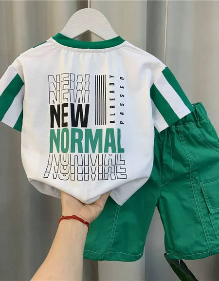 Striped Pattern Tee & Pocket Detail Shorts Set