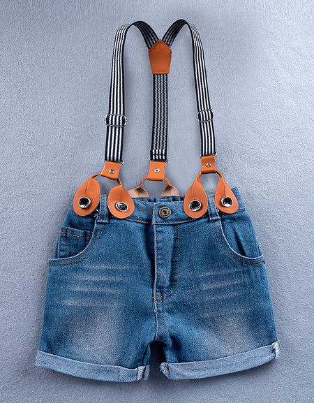 Striped Collar Shirt and Denim Shorts 3pieces Set