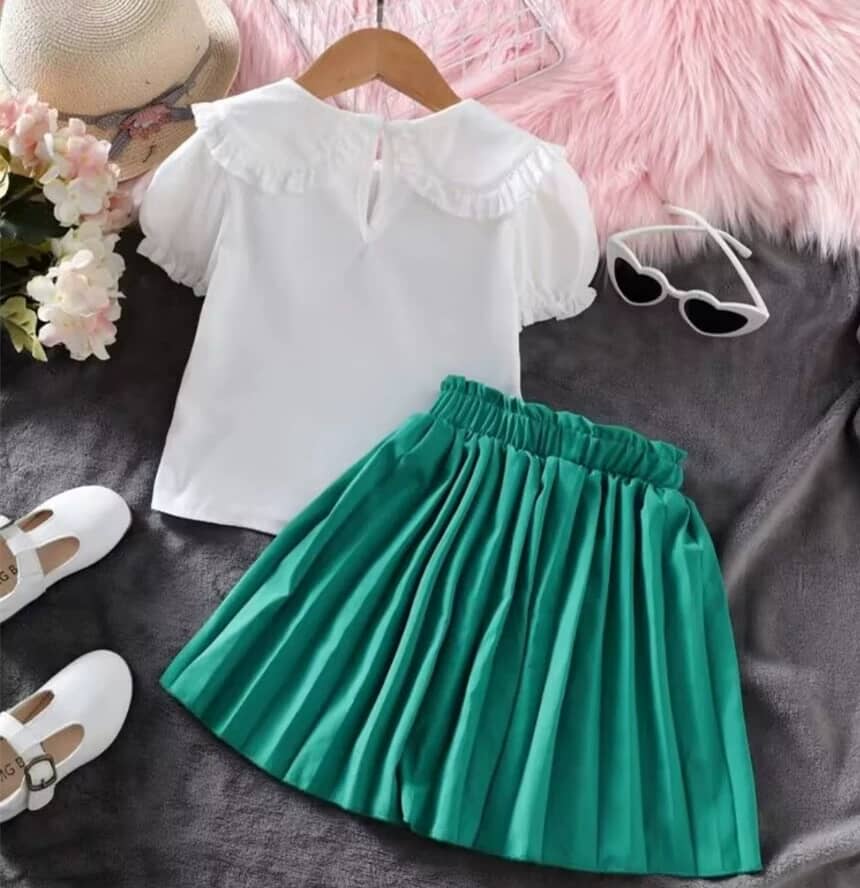 Cape Neck Top and Pleat Skirt Set