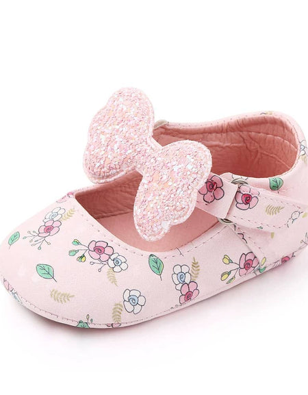 Flowery Sequin Bow Baby Shoes