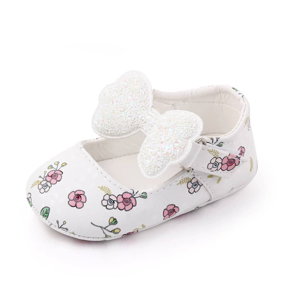 Flowery Sequin Bow Baby Shoes