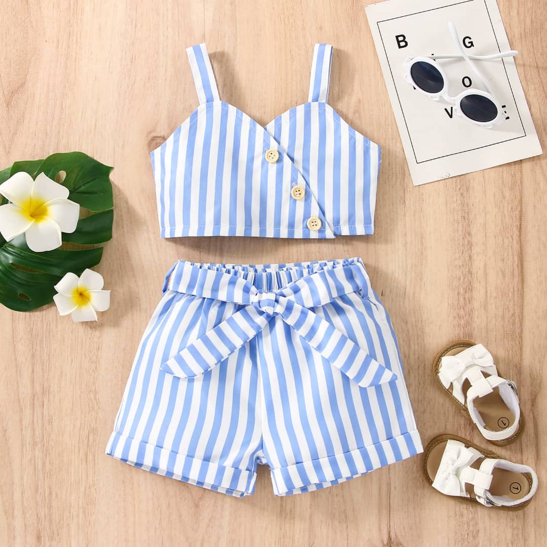 Classic Striped Button Cami & Shorts Set