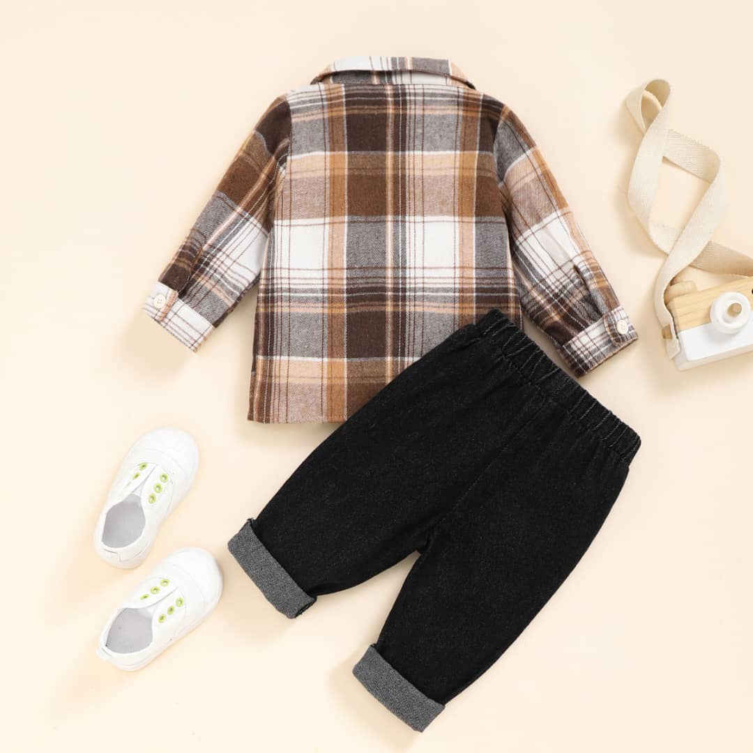 Checked Shirt and Ripped Jeans Set