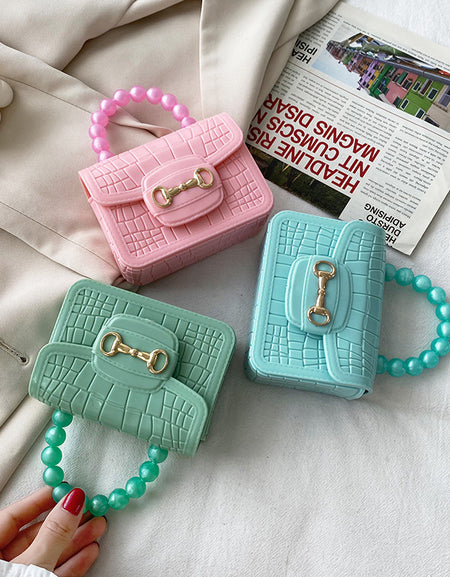 Elegant Girls Pearl Handle Jelly Mini Bag.