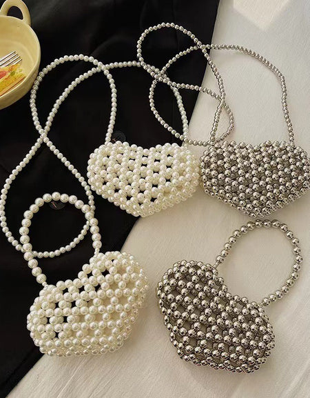 Sweet Heart Pearled Crossbody Girls' Bag