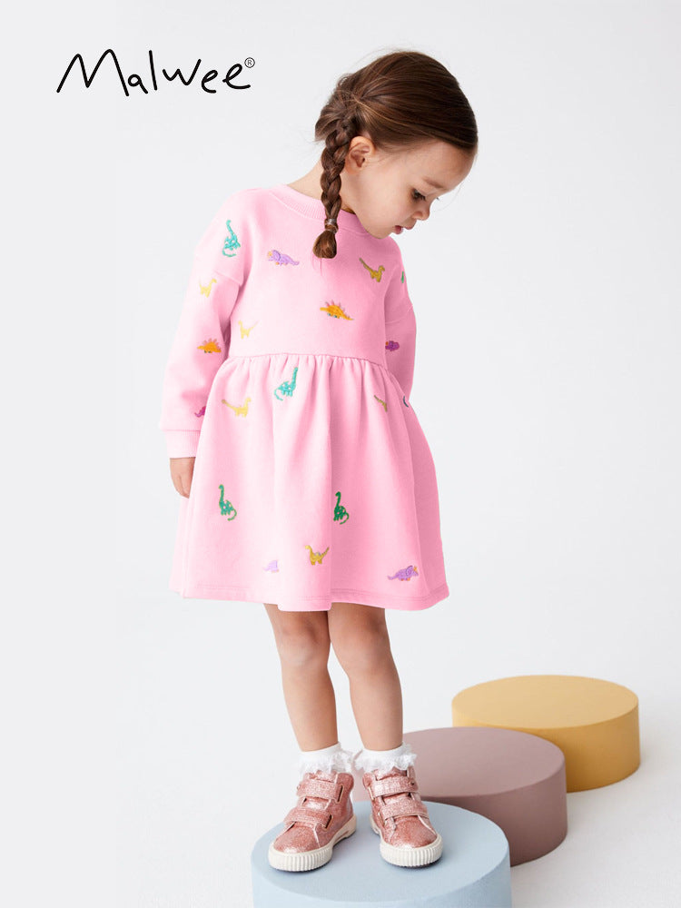 Toddler Girls' Dinosaur Printed Long-Sleeved Dress.