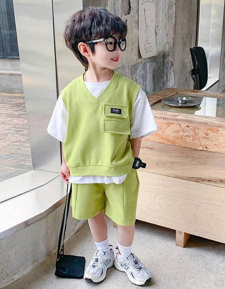 Unisex 2piece Loose Fit Solid Color Vest & Short