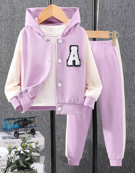 Unisex Colorblock Letter A Varsity Jacket & Joggers Set