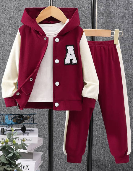 Unisex Colorblock Letter A Varsity Jacket & Joggers Set
