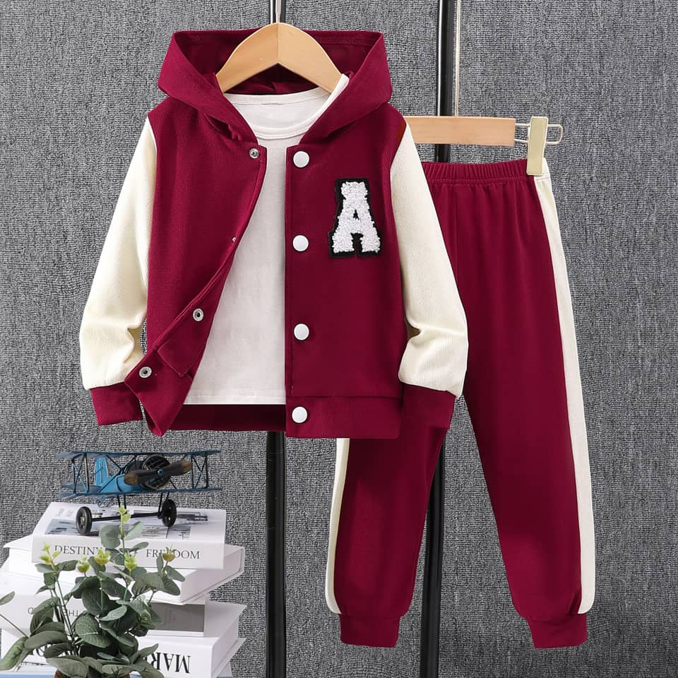 Unisex Colorblock Letter A Varsity Jacket & Joggers Set