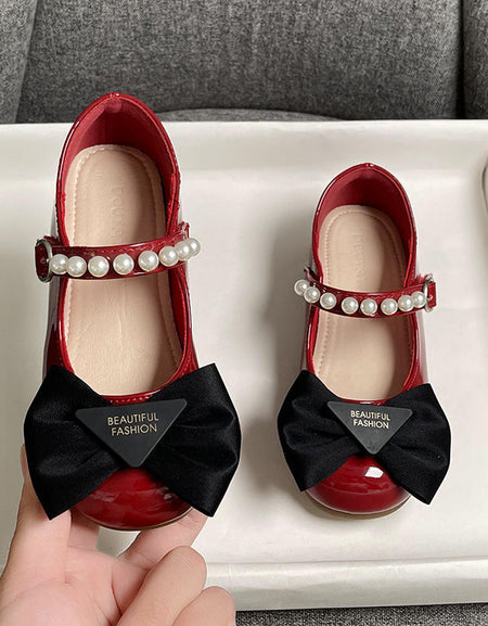 Bowknot Patent Pearl Strap Princess Shoe