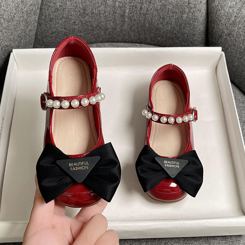 Bowknot Patent Pearl Strap Princess Shoe