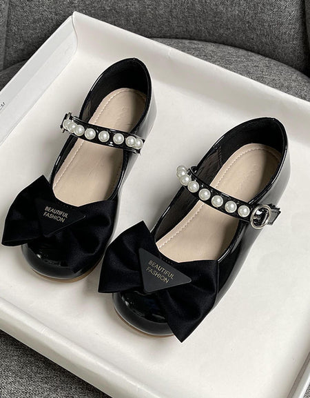 Bowknot Patent Pearl Strap Princess Shoe